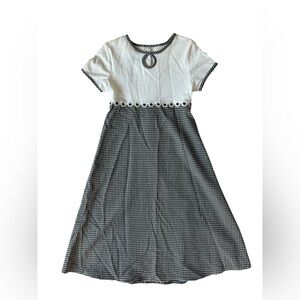 VINTAGE 90S AMY TOO! GINGHAM & WHITE MIDI FLARE DRESS GIRLS 12